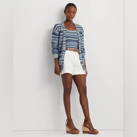 Lauren Ralph Lauren Striped Belted Linen-Cotton Knit Cardigan Blue White XL NWT - Picture 3 of 12